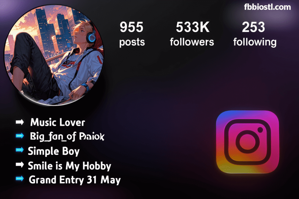 Creative Instagram bio for music lovers with funky fonts and music emojis.