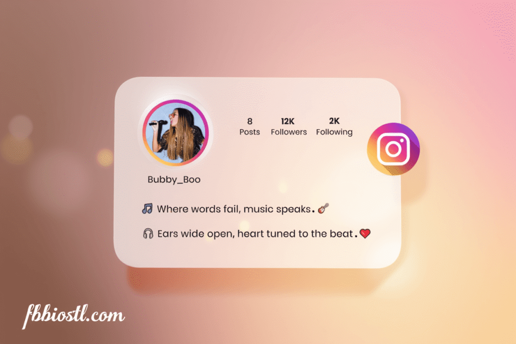 Music bio for Instagram featuring guitar emoji